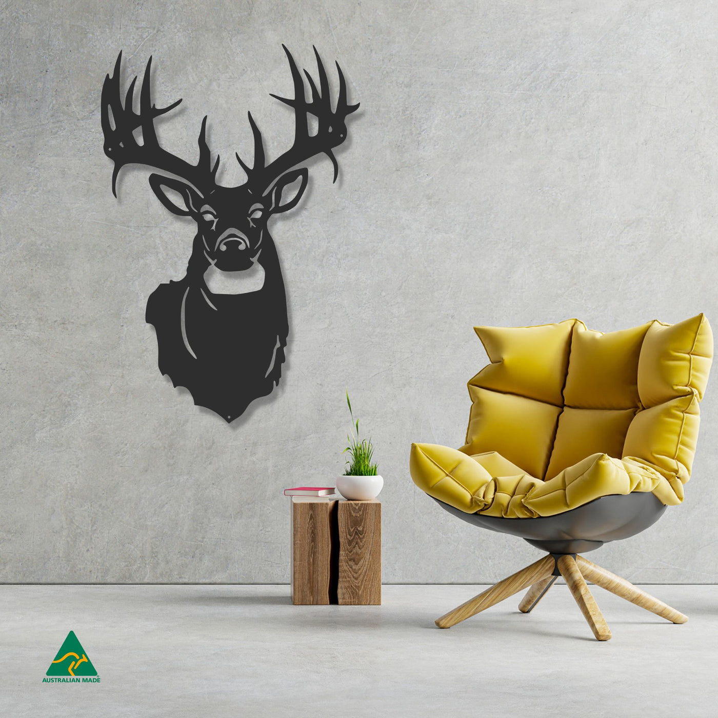 Majestic Deer Metal Wall Art Staged Image | Night Sky (Black) Matt