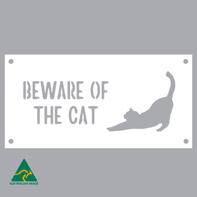 Matthew Beware of the Cat Wall Sign | White Finish