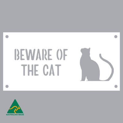 Romeo Beware of the Cat Wall Sign | White Finish